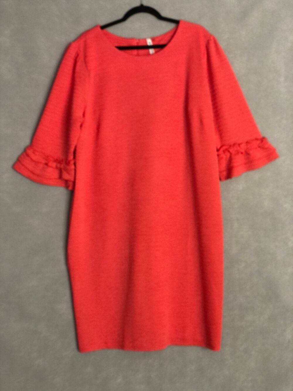 NY Collection Shift Dress Ruffle Cuff in Coral Women's 2X NEW